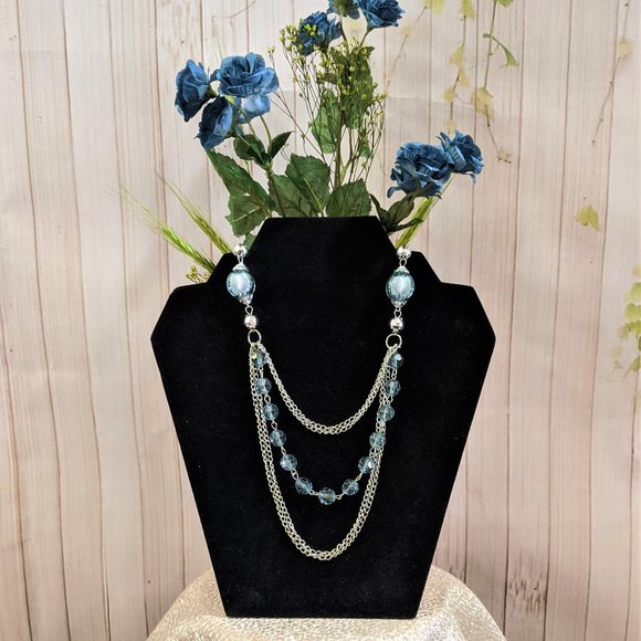Jewelry - Blue Beaded Layered Long Necklace